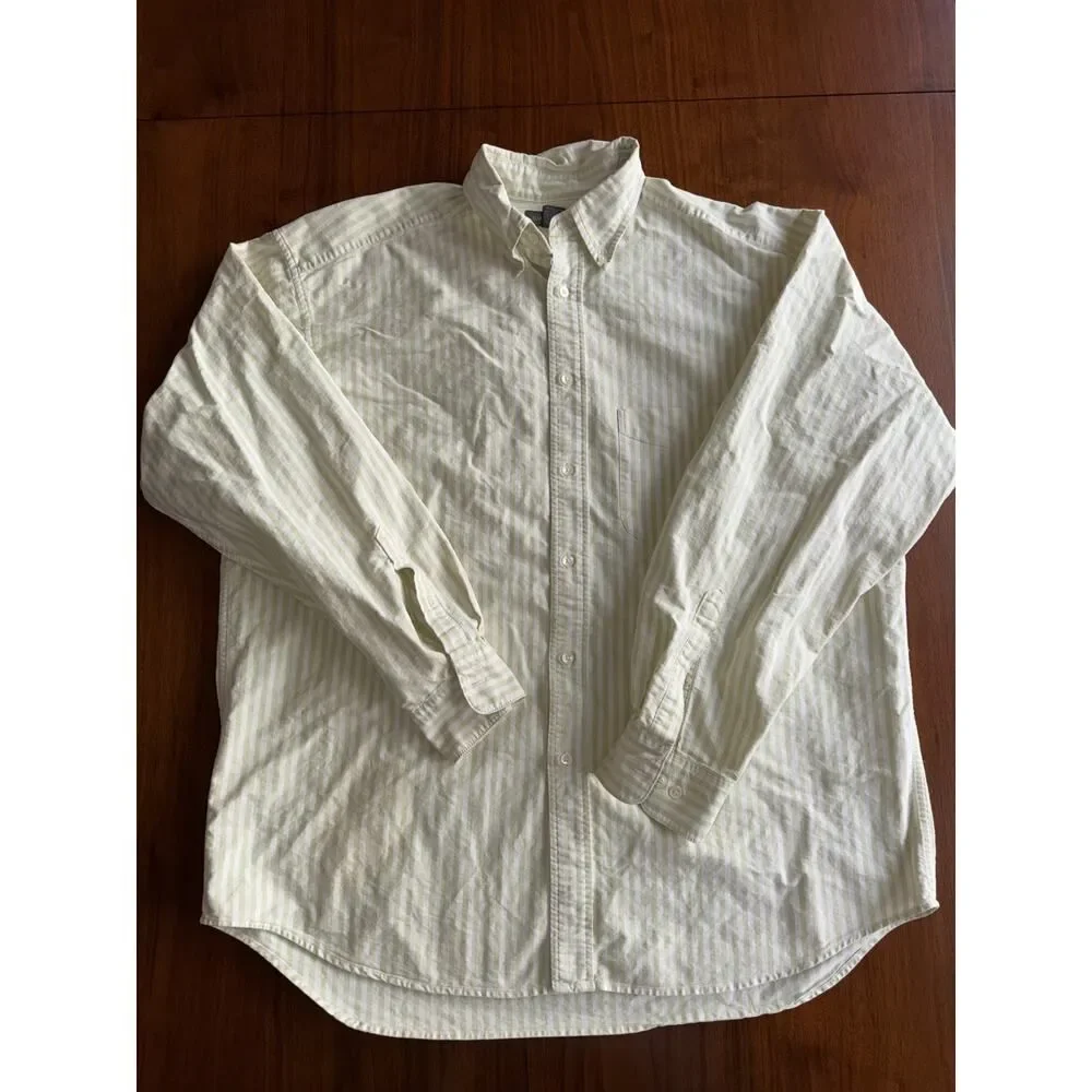 Banana Republic Men's 90s Green Striped Oxford Button Down - Size L